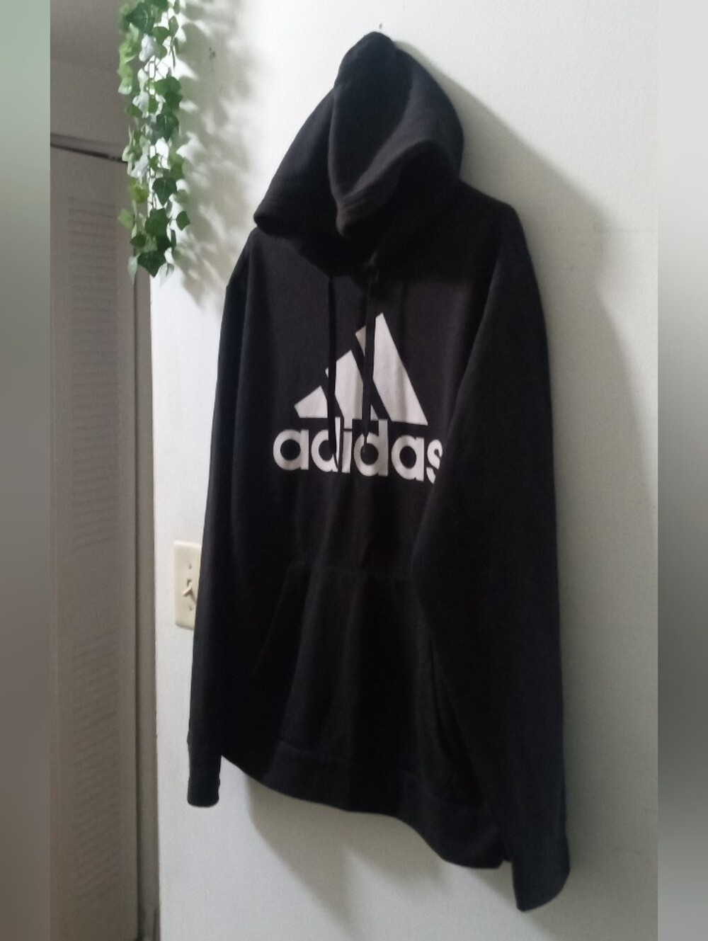 adidas Black Hoodie with White Trefoil-style Logo Size Large